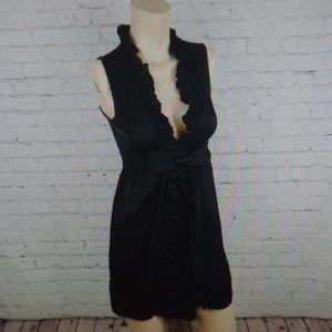Alice + Olivia black deep v neck ruffle trim dress